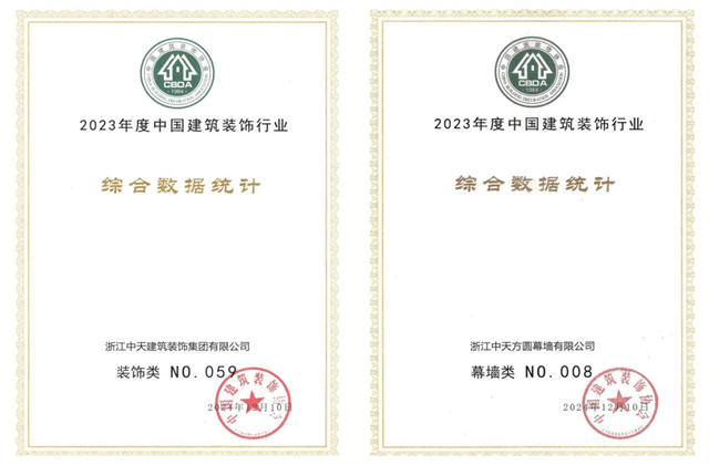 EZPay装饰集团位列2023年度中国建筑装饰企业百强59位、幕墙百强第8位